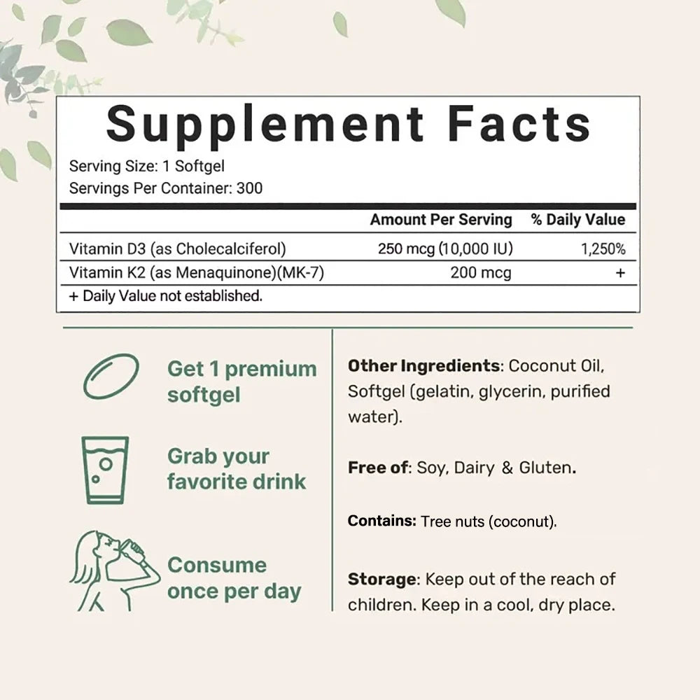 Vitamin D3 + K2 (MK-7) Supplement